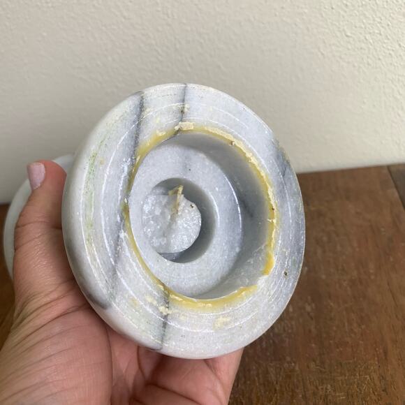 Vintage White Gray Veined Solid Marble Convertible Column Candle Holder Italy - Picture 2 of 6